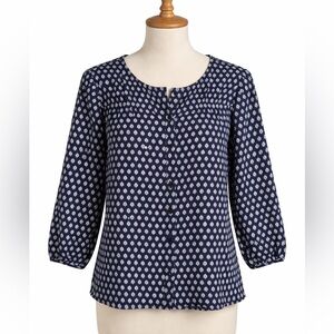 Talbots Lightweight 100% Cotton Popover Peasant Shirt Blouse Navy Sz S